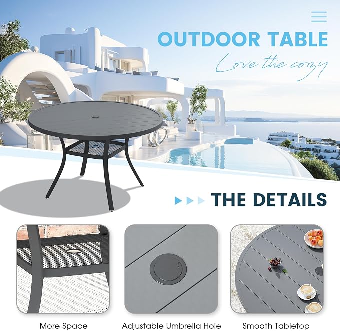Patio Dining Table for 4-6, Round Metal Outdoor Table - Image 4