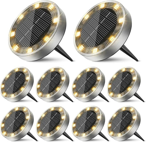 10 Pack Solar Ground Lights Outdoor, 8 LED Mini Flat Solar Disk Lights by Unknown