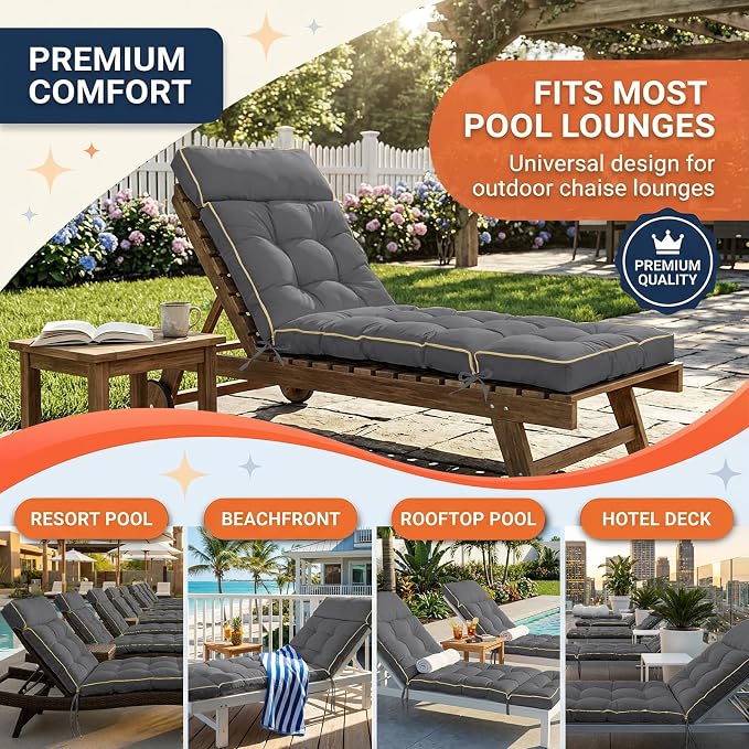 MAGIC ELEPHANT Chaise Lounge Cushion Outdoor, Memory Foam Replacement Patio - Image 6