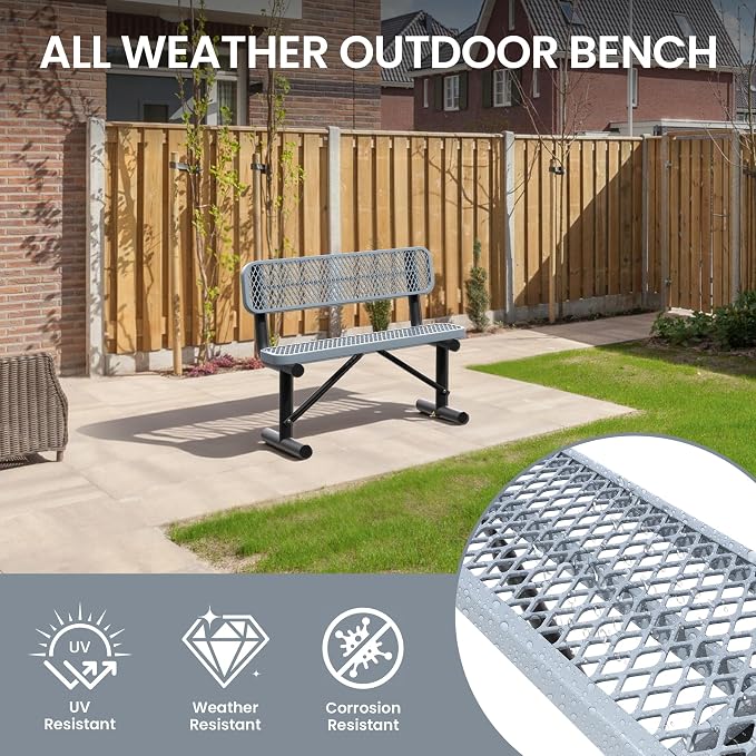 4 Feet Steel Park Bench for Outside, Outdoor Bench - Image 6