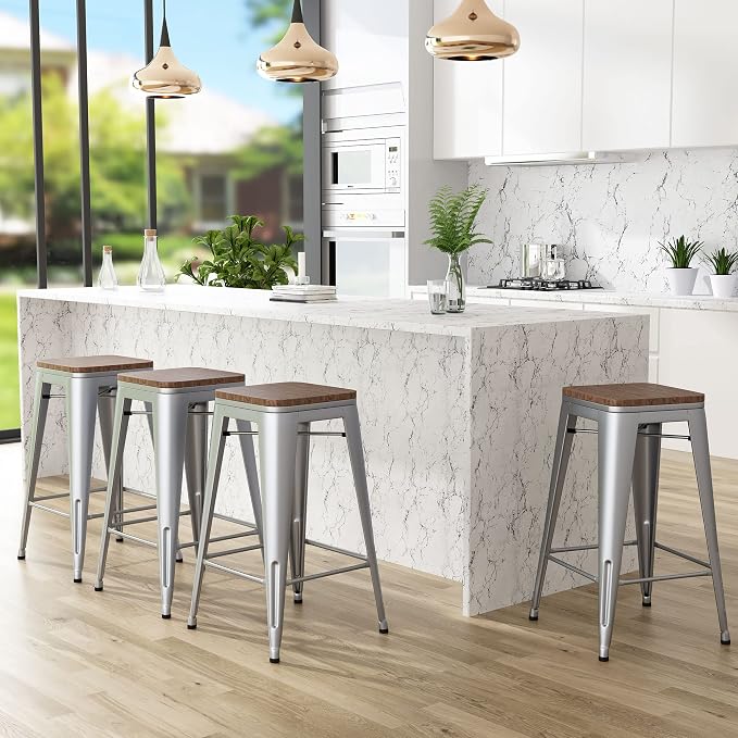 Andeworld Bar Stools Set of 4 Stackable Metal Bar Stools Industrial Bar Height by Andeworld