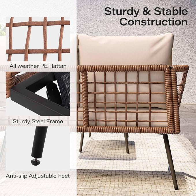 LAUSAINT HOME 6 Pieces L-Shaped Outdoor Furniture Set, Wicker Rattan Patio - Image 4