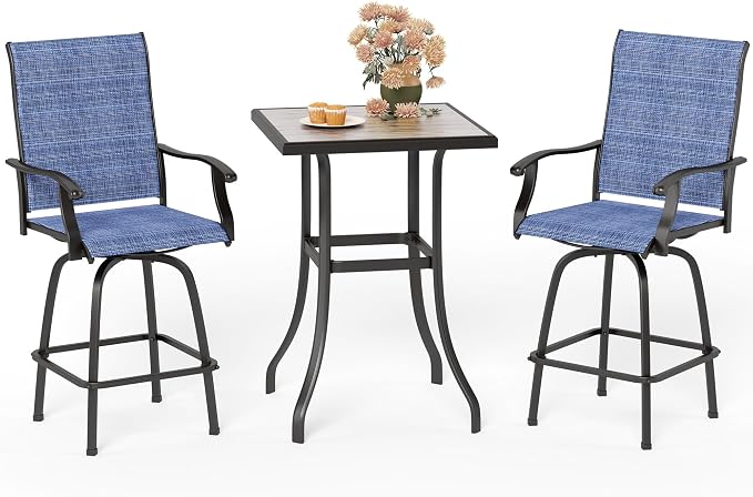 MFSTUDIO 3 Piece Outdoor Swivel Bar Set, Outdoor Bar Table and Chairs Set by MFSTUDIO