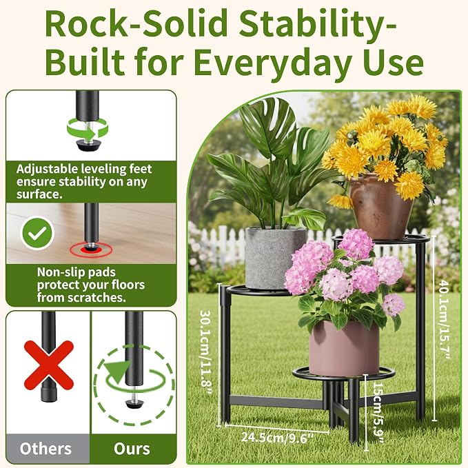 Tiered Plant Stand Outdoor 3 Tier Indoor Metal Flower Shelf - Image 3