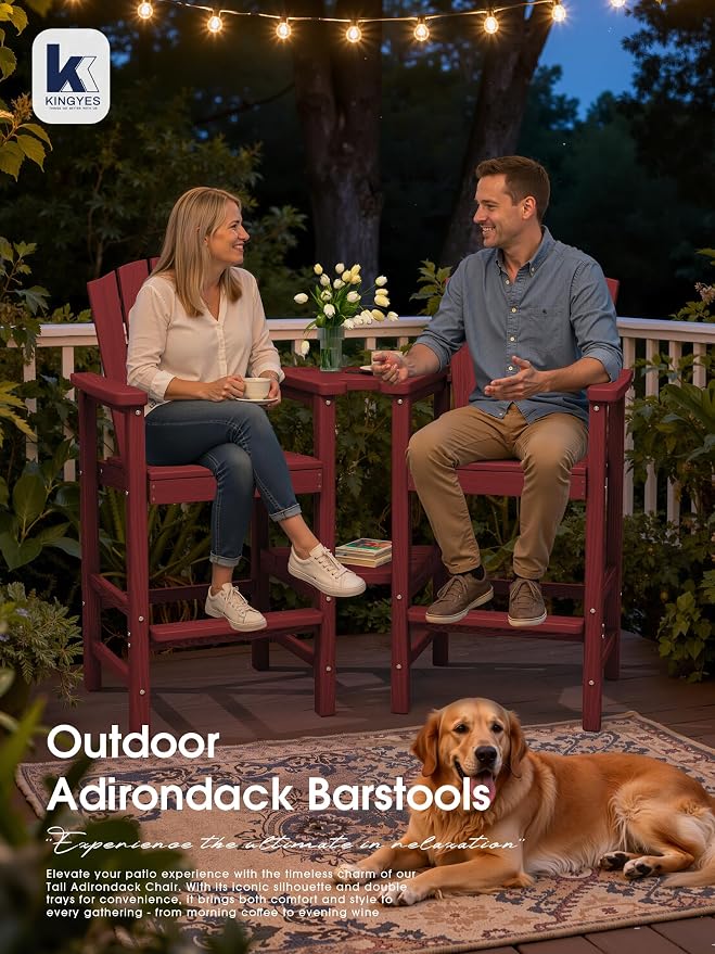 KINGYES Tall Adirondack Chair Set of 4, HDPE Tall Adirondack Barstools - Image 2