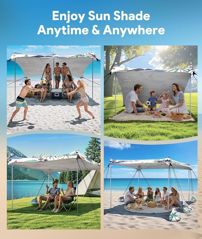 Beach Tent Sun Shelter, 10 x 10 FT Beach Canopy Tent Sun Shade, UPF50+ Tents - Image 8