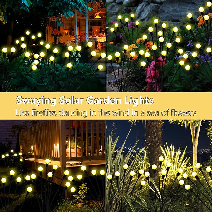 Solar Garden Lights Outdoor, 2 Pack 20 LED Solar Firefly Lights Waterproof - Image 5