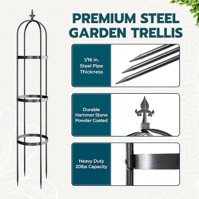 Idzo Trellis for Climbing Plants Outdoor, Garden Trellis Steel, Obelisk Design - Image 3