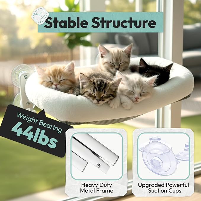 Cordless Cat Window Perch, Foldable Cat Window Hammock, 4 Strong Suction Cups - Image 4