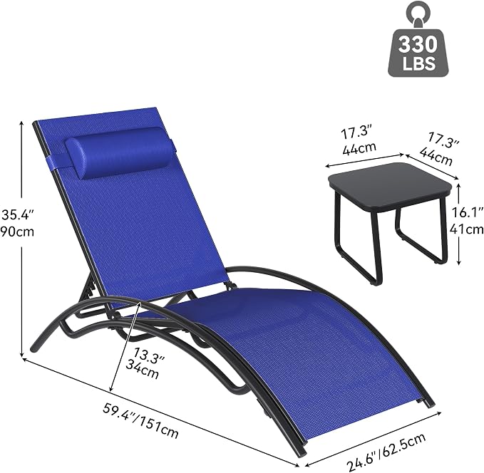 YITAHOME Outdoor Chaise Lounge Chair Set of 3, Pool Lounge Chairs - Image 2