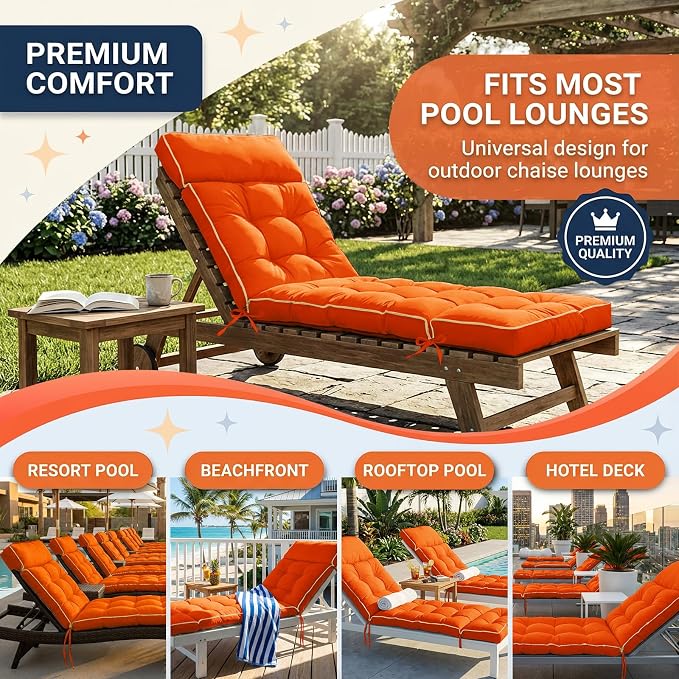 MAGIC ELEPHANT Chaise Lounge Cushions Outdoor, Memory Foam Replacement Patio - Image 6