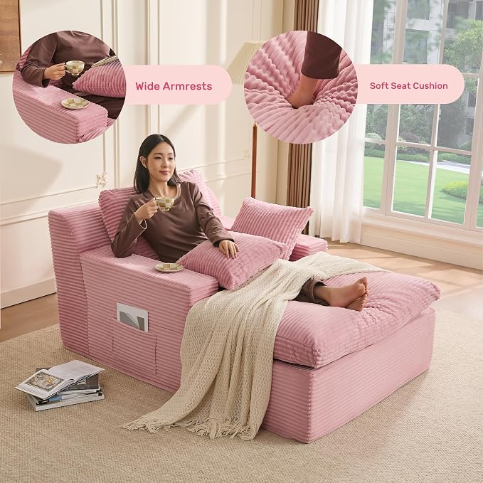63" Chaise Lounge Chair Indoor, Set of Convertible Sleeper Sofa Couch - Image 4