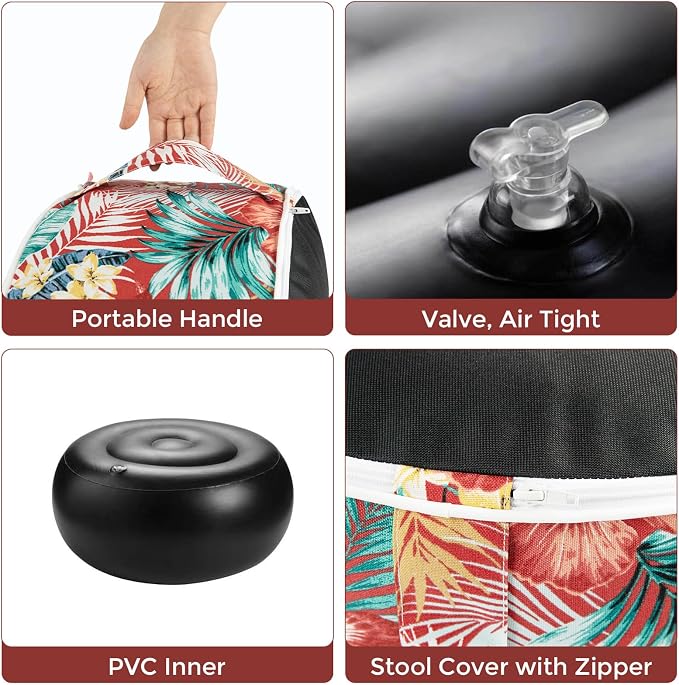 Outdoor/Indoor Inflatable Ottoman Pouf D20 xH9, All Weather Round Footstool - Image 5