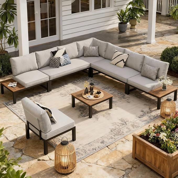 Sophia & William 7 Piece Outdoor Patio Furniture Set, Metal Sectional Sofa by SophiaWilliam