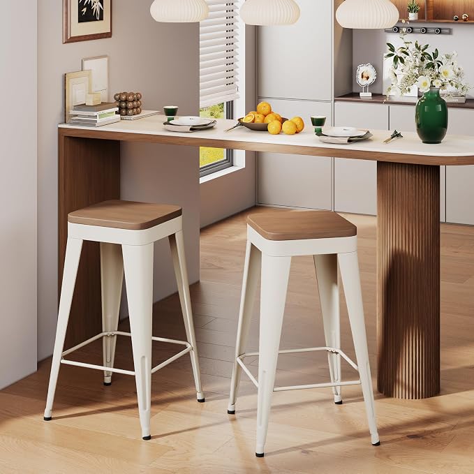 Bar Stools Set of 2 Metal Bar Stool Counter Height Bar Stools White, Modern 30" - Image 5