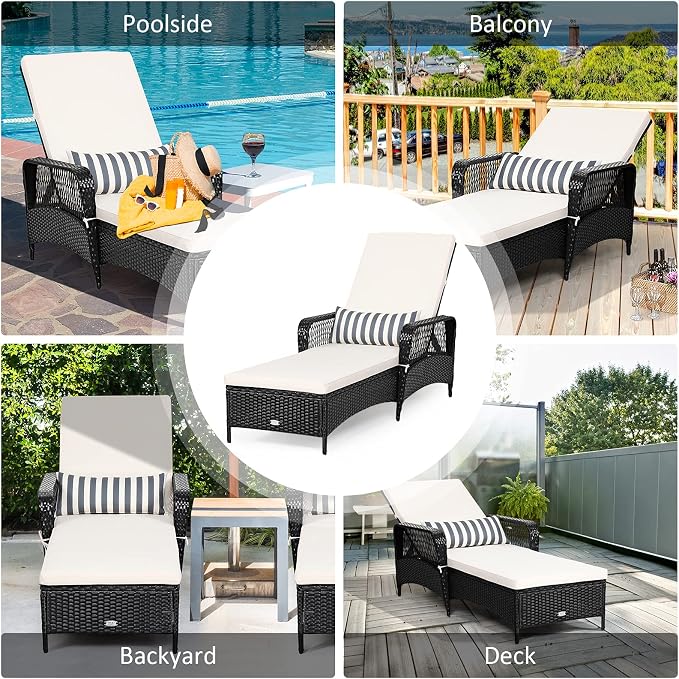 Tangkula Wicker Chaise Lounge Outdoor, Patio Rattan Reclining Chaise - Image 10
