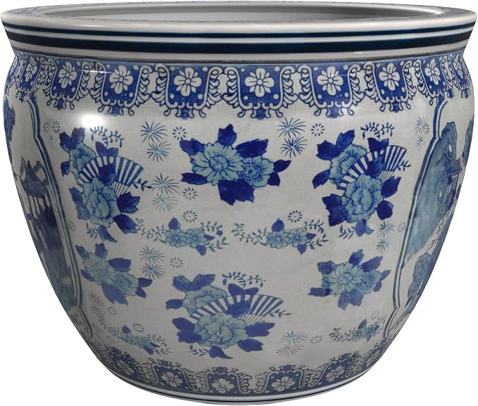 Red Lantern 14" Ladies Blue & White Porcelain Fishbowl - Image 6