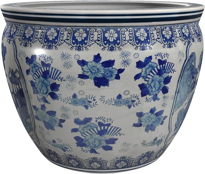 18" Ladies Blue & White Porcelain Fishbowl - Image 6