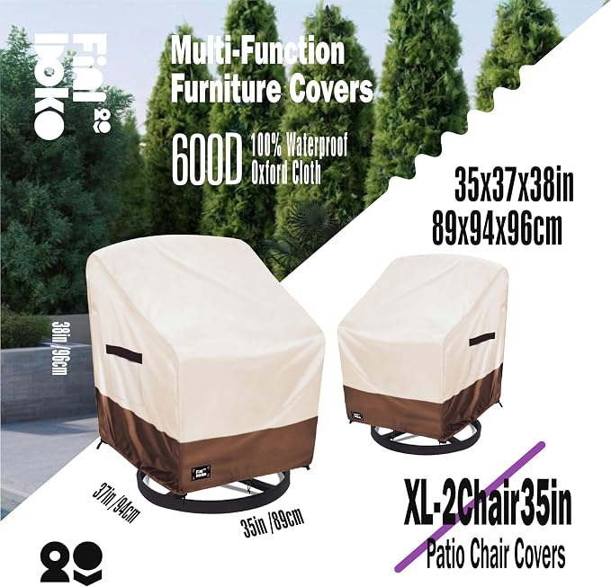 Outdoor Chair Covers 2 Pack, 100% Waterproof Heavy Duty Patio Furniture Covers - Image 2