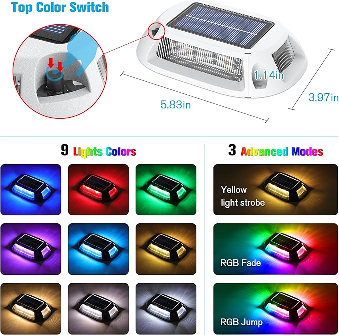 VOLISUN Solar Driveway Lights Dock Deck Lights 4 Pack, 9 Colors in 1 Led IP67 - Image 3
