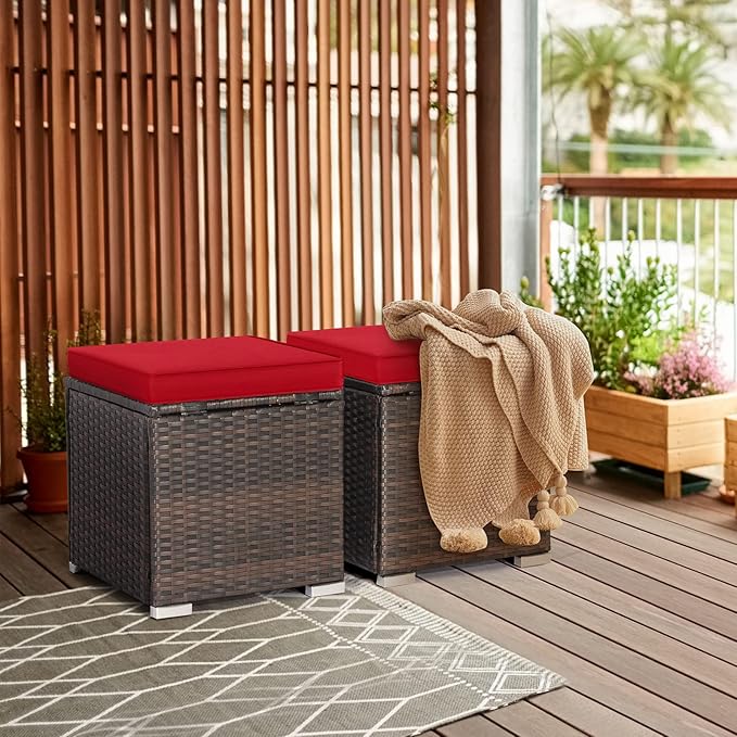 DORTALA Outdoor Storage Ottoman Wicker 2 Piece, Patio Ottomans PE Rattan Foot - Image 2