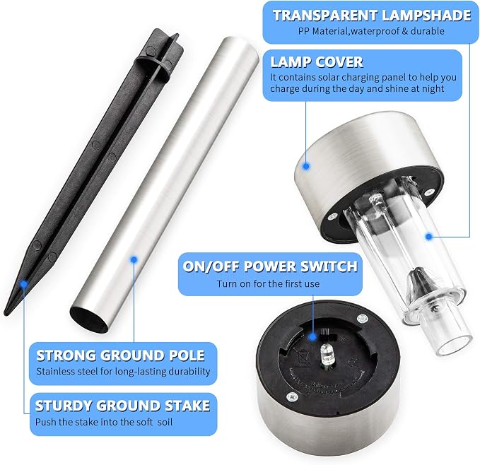 GIGALUMI Solar Pathway Lights, Stainless Steel IP44 Waterproof Auto On/Off - Image 7