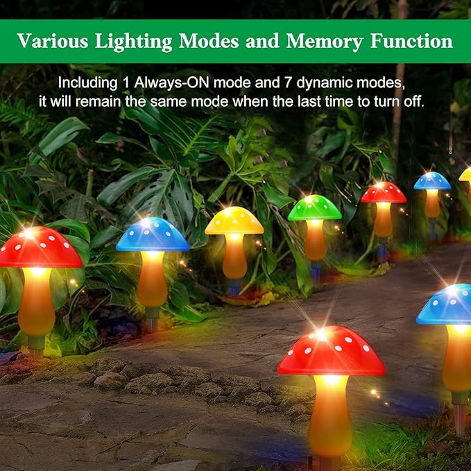 Solar Garden Decor Lights, Solar Powered Mushroom Outdoor Waterproof Long - Image 3