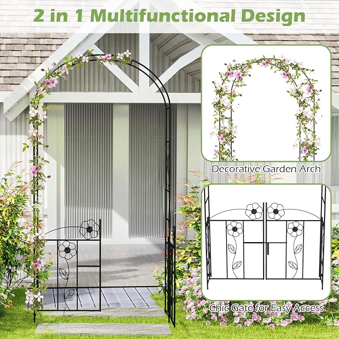 IRONMAX Garden Arch with Gate, 90” Heavy Duty Galvanized Steel Arbor Trellis - Image 3