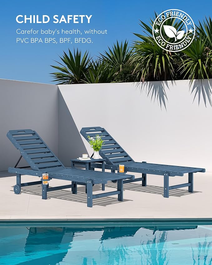 SERWALL Outdoor Chaise Lounge Set of 6, HDPE Pool Lounge Chair - Image 8