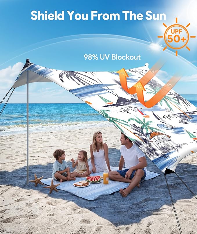 Beach Tent Sun Shelter, 10 x 10 FT Beach Canopy Tent Sun Shade, UPF50+ Tents - Image 2