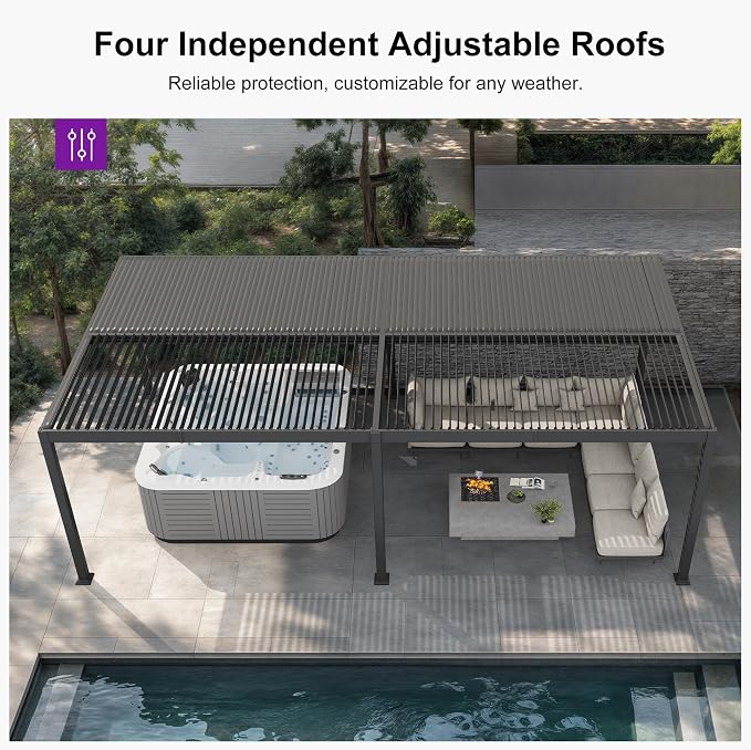 PURPLE LEAF Louvered Pergola w/Light 13' x 20' Aluminum Outdoor Pergola - Image 6