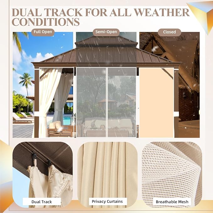 YOLENY 12' x 12' Gazebo, Galvanized Steel Double Roof Hardtop Gazebo - Image 4