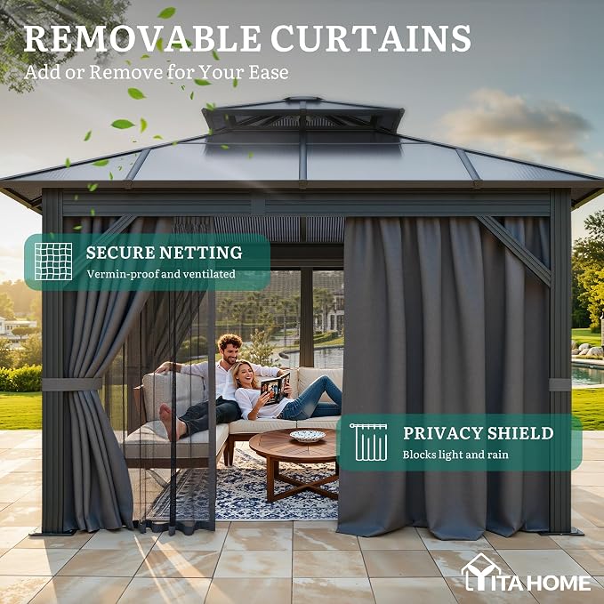 YITAHOME 10X10FT Polycarbonate Gazebo Outdoor Patio Double Top Canopy - Image 3