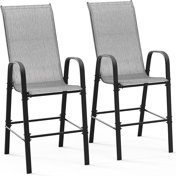 VINGLI Set of 2 Stackable Outdoor Bar Stools – Sling Chairs by VINGLI