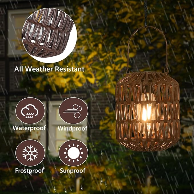 Rattan Outdoor Solar Lanterns, Solar Lights Outdoor Waterproof, 2 Pack Outside - Image 3