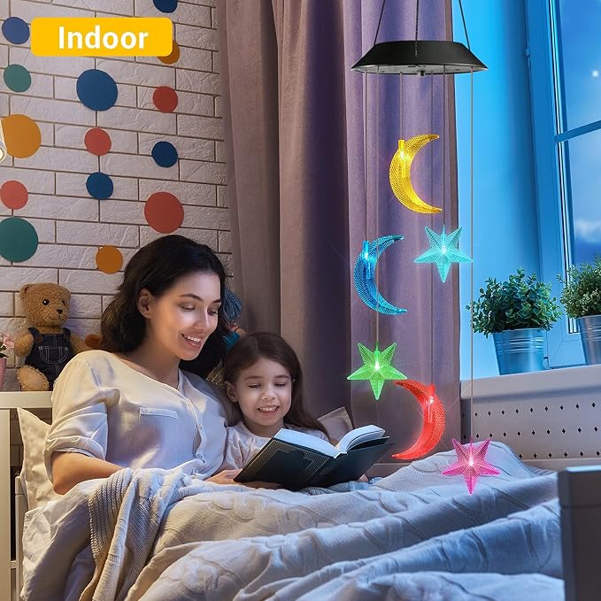 Toodour Solar Wind Chimes, Color Changing Wind Chimes Moon and Star, LED - Image 2