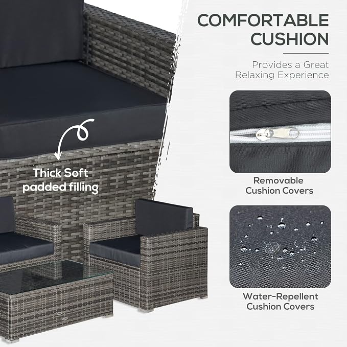 Outsunny 4 Piece Wicker Patio Furniture Set - Image 6