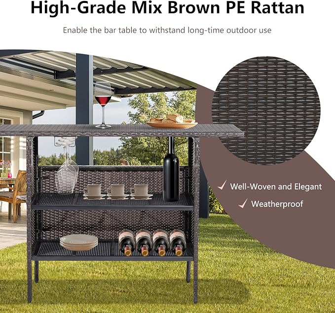 Tangkula Outdoor Wicker Bar Table, Patiojoy All Weather Patio Bar Height Table - Image 6