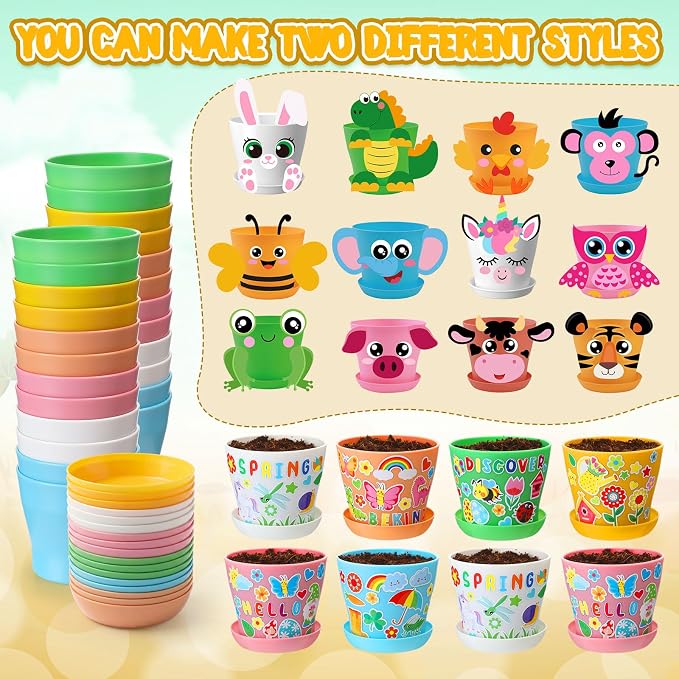 Capoda 24 Sets Garden Flower Pots Crafts Kit DIY Spring Plastic Seedling - Image 4