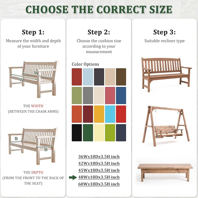Premium Outdoor Bench Cushions for Patio Furniture 3.5inches Memory Foam Bench - Image 3