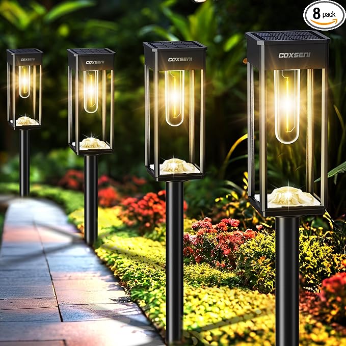 Solar Pathway Lights Outdoor IP65 Waterproof, 8 Pack 3000K LED Auto On/Off by COXSENI