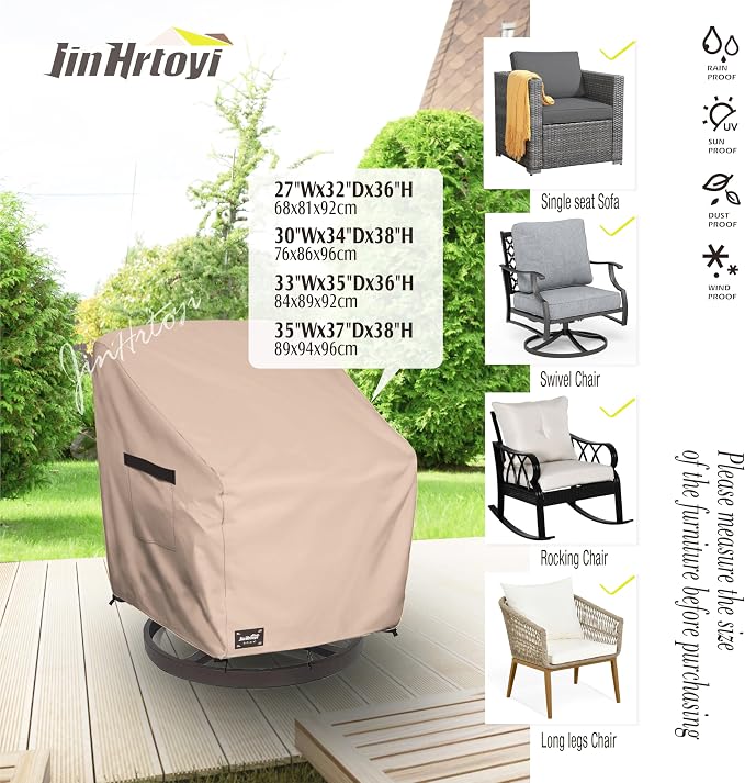 JinHrtoyi Outdoor Chair Covers 2 Pack, 30Wx34Dx38H inches Patio Chair Cover - Image 3