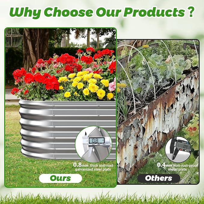 17" Tall Outdoor Garden Raised Garden Bed Kits, 5ft X 2ft Oval, 0.8MM Thick - Image 5