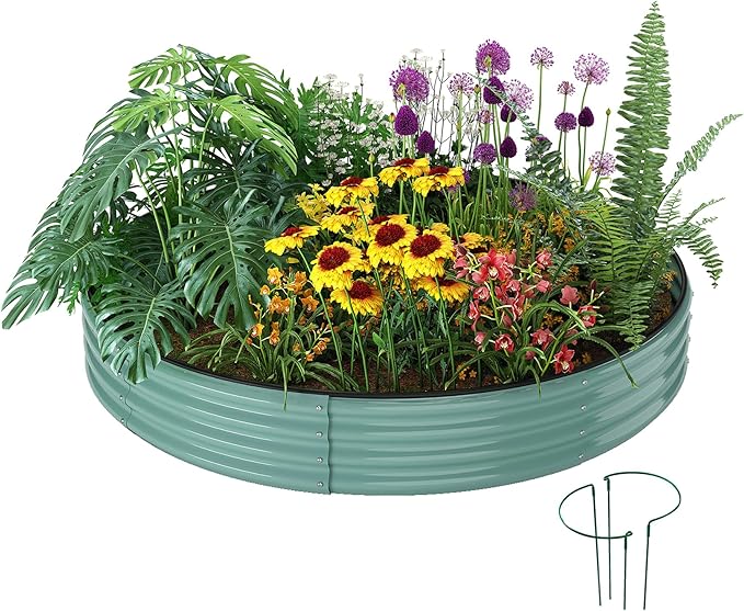 Galvanized Metal Planter Round Raised Garden Bed Kit by ZFHgarden