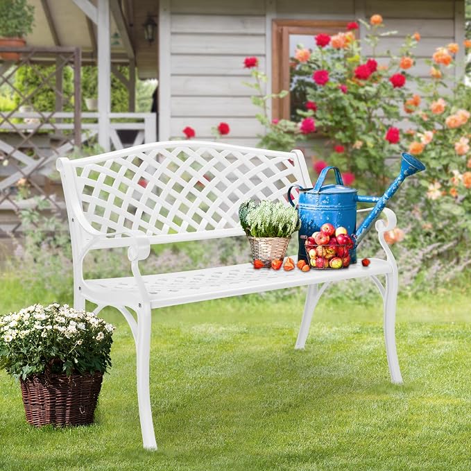 VINGLI 40.5" Patio Garden Bench, Anti- Rust Cast Iron Cast Aluminum Frame - Image 7
