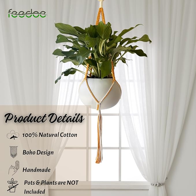 feedee 2 Pack Plant Hanger Indoor, Hanging Plant Holder, Macrame Plant Hangers - Image 2