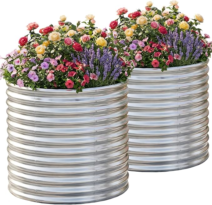 AHEONLAR 2 Pack 3x3x3ft Round Galvanized Raised Garden Bed Outdoor Metal by AHEONLAR