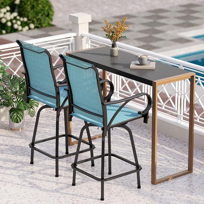 PHI VILLA 3 Piece Outdoor Bar Set, High Top Patio Bistro Table and Bar Chairs by PHIVILLAThepioneerofcomfortablehouseholdsupplies