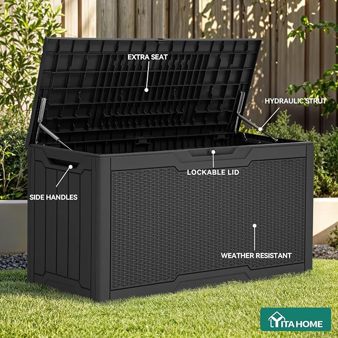 YITAHOME 80 Gallon Resin Deck Box, Weather Resistant Outdoor Rattan Storage Box - Image 3