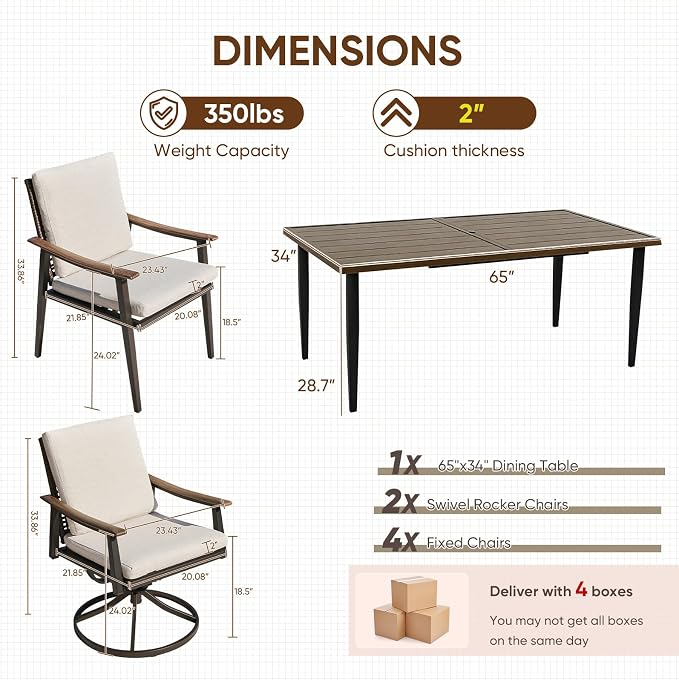 NATURAL EXPRESSIONS 7 Piece Patio Dining Table Outdoor Furniture Set - Image 7